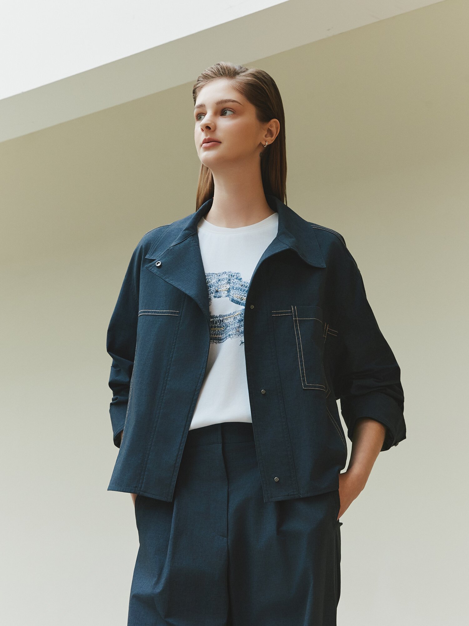 루즈핏 언밸런스 셔츠 재킷 (INDIGO)