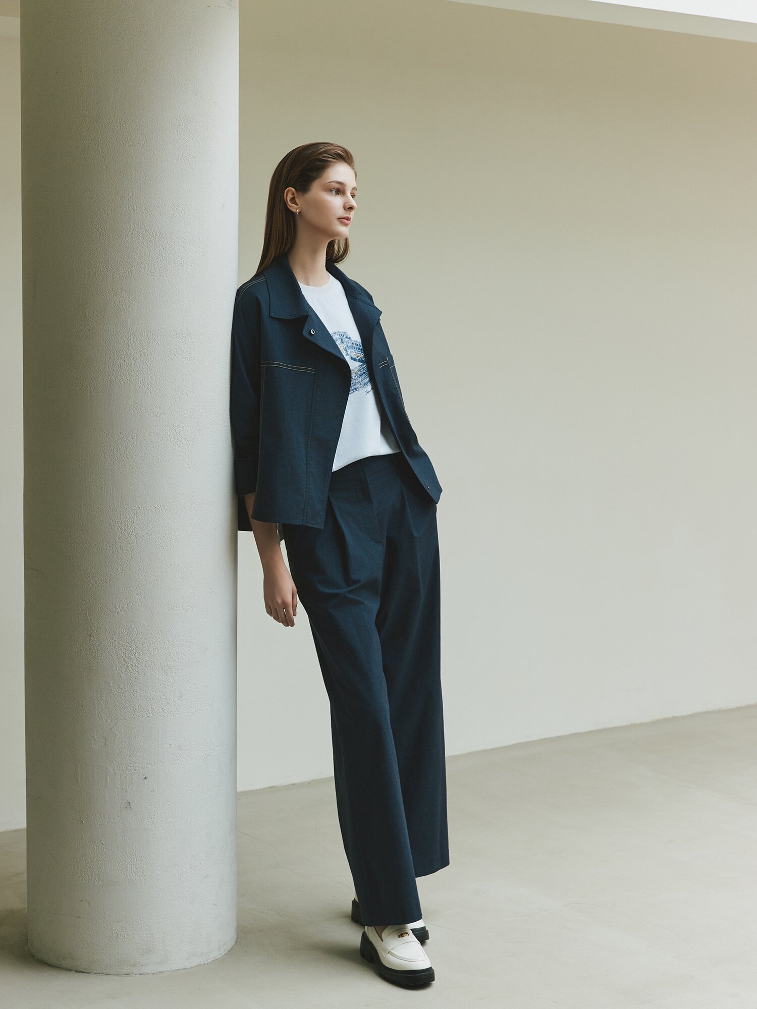 루즈핏 언밸런스 셔츠 재킷 (INDIGO)