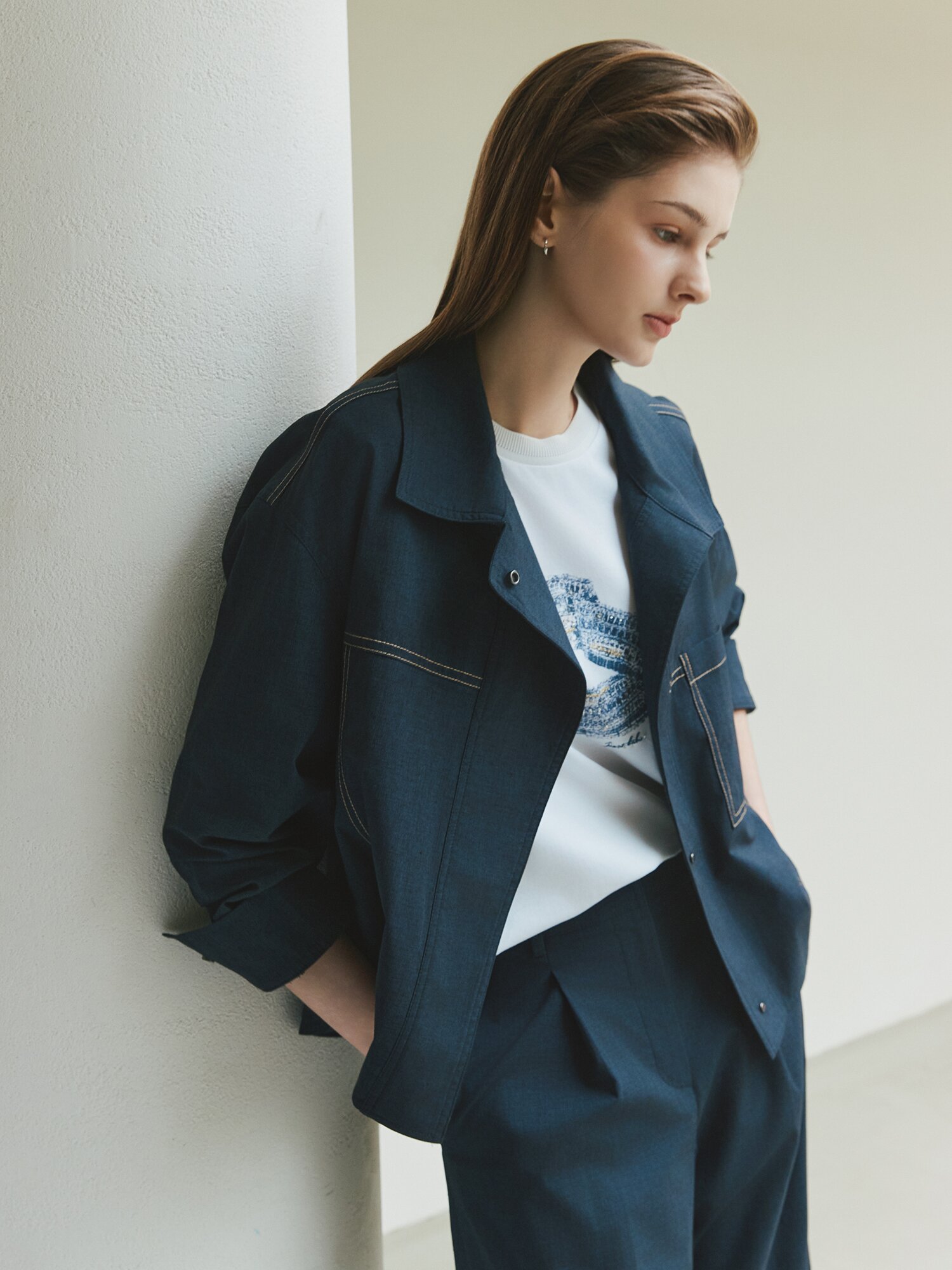 루즈핏 언밸런스 셔츠 재킷 (INDIGO)