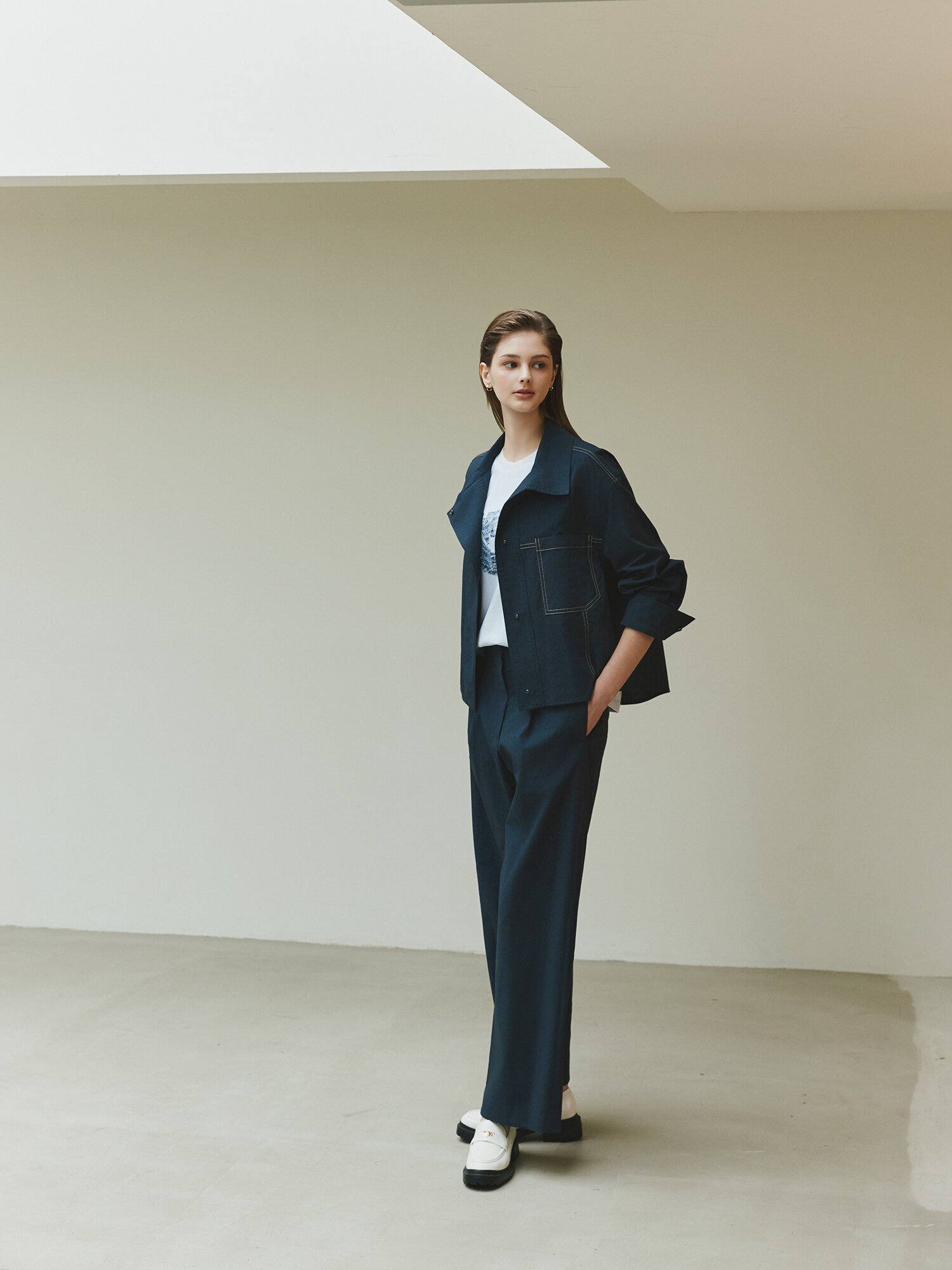 루즈핏 언밸런스 셔츠 재킷 (INDIGO)