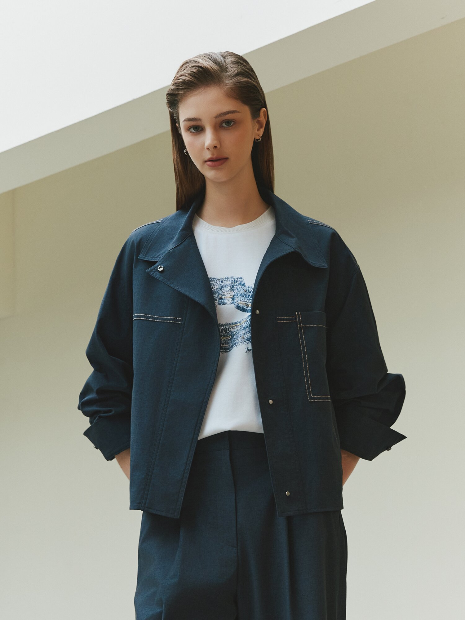 루즈핏 언밸런스 셔츠 재킷 (INDIGO)