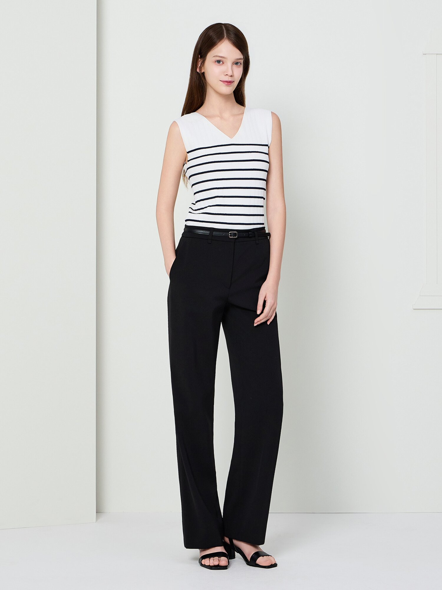 골지 투웨이 슬리브리스 니트 (STRIPE IVORY)