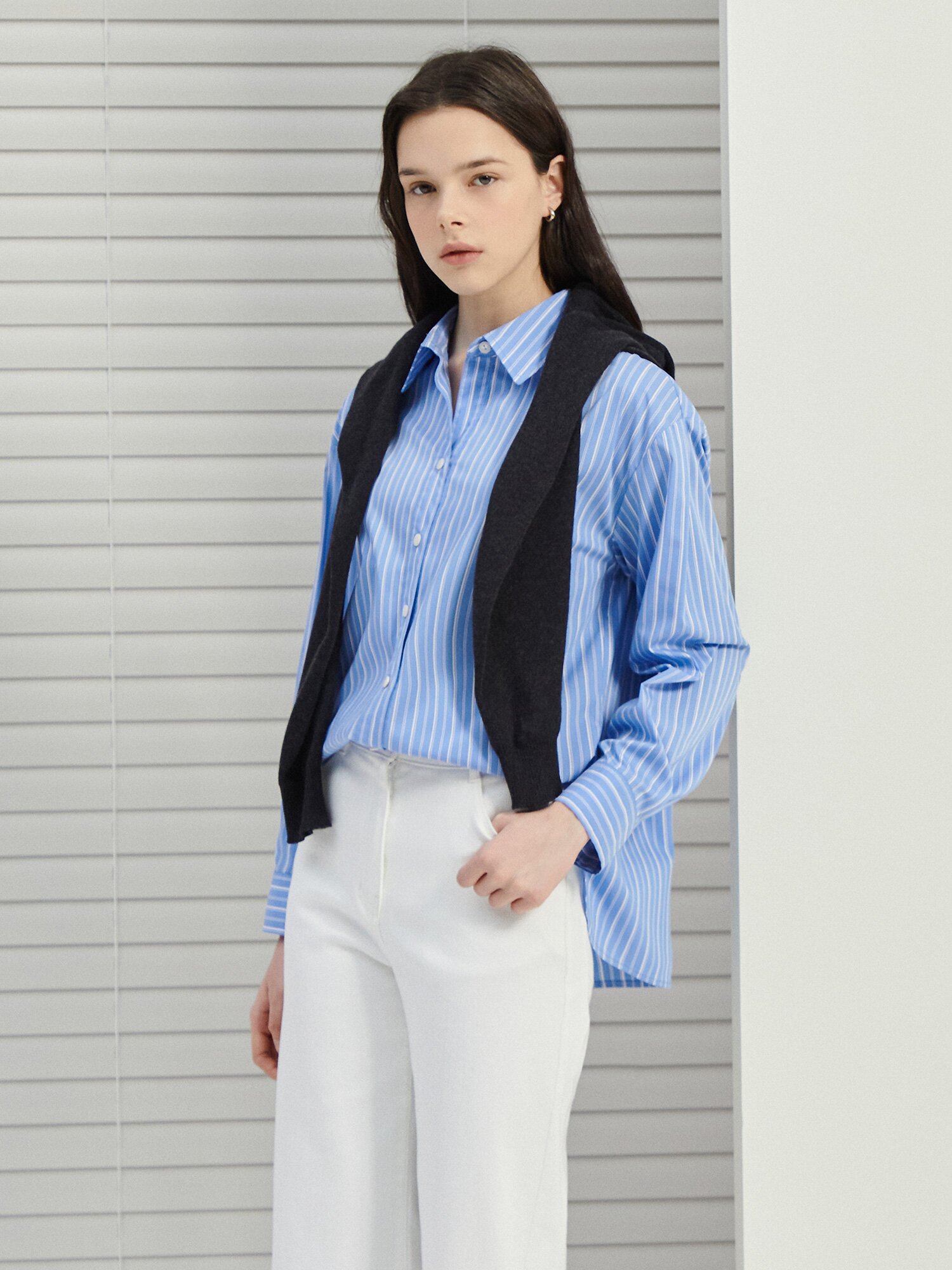 루즈핏 스트라이프 셔츠 블라우스 (STRIPE BLUE)