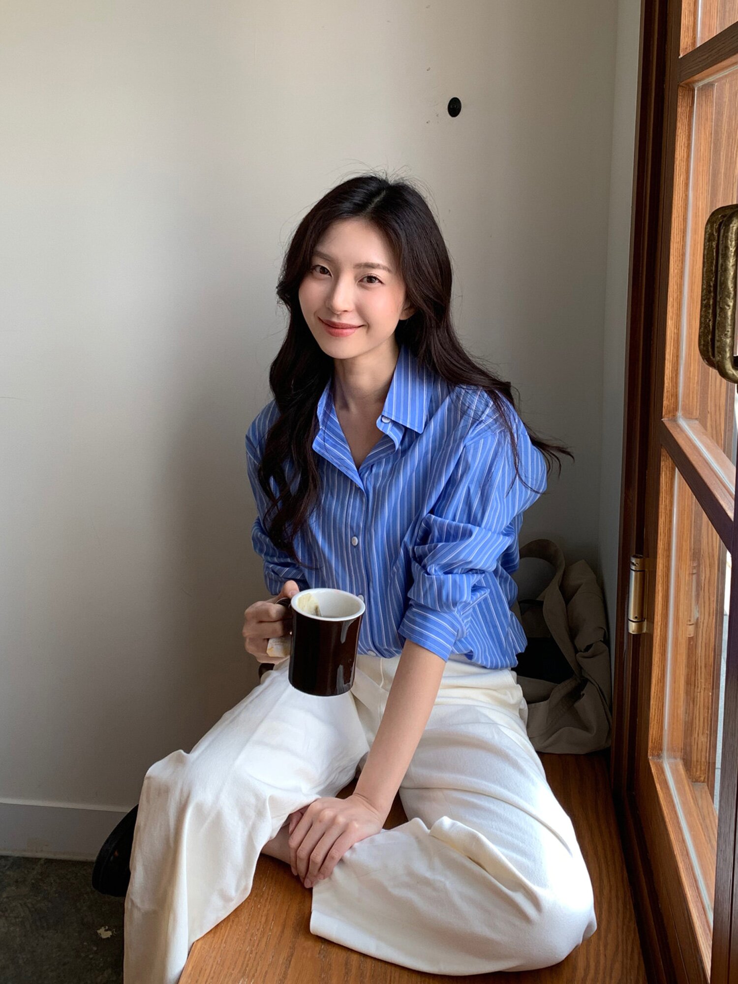 루즈핏 스트라이프 셔츠 블라우스 (STRIPE BLUE)