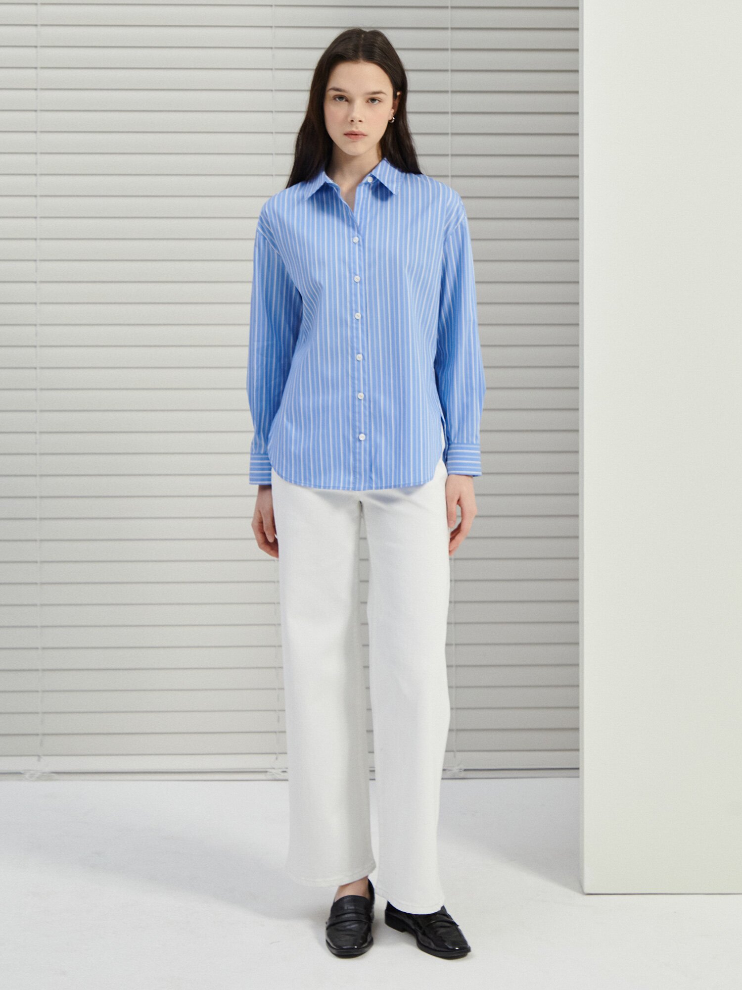 루즈핏 스트라이프 셔츠 블라우스 (STRIPE BLUE)