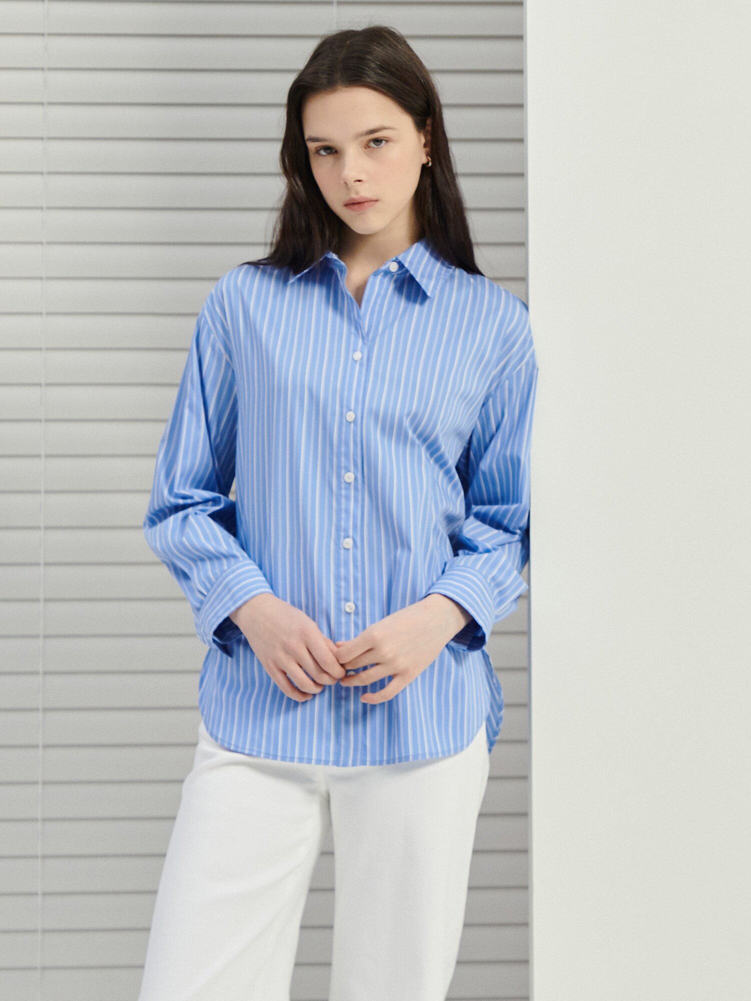 루즈핏 스트라이프 셔츠 블라우스 (STRIPE BLUE)