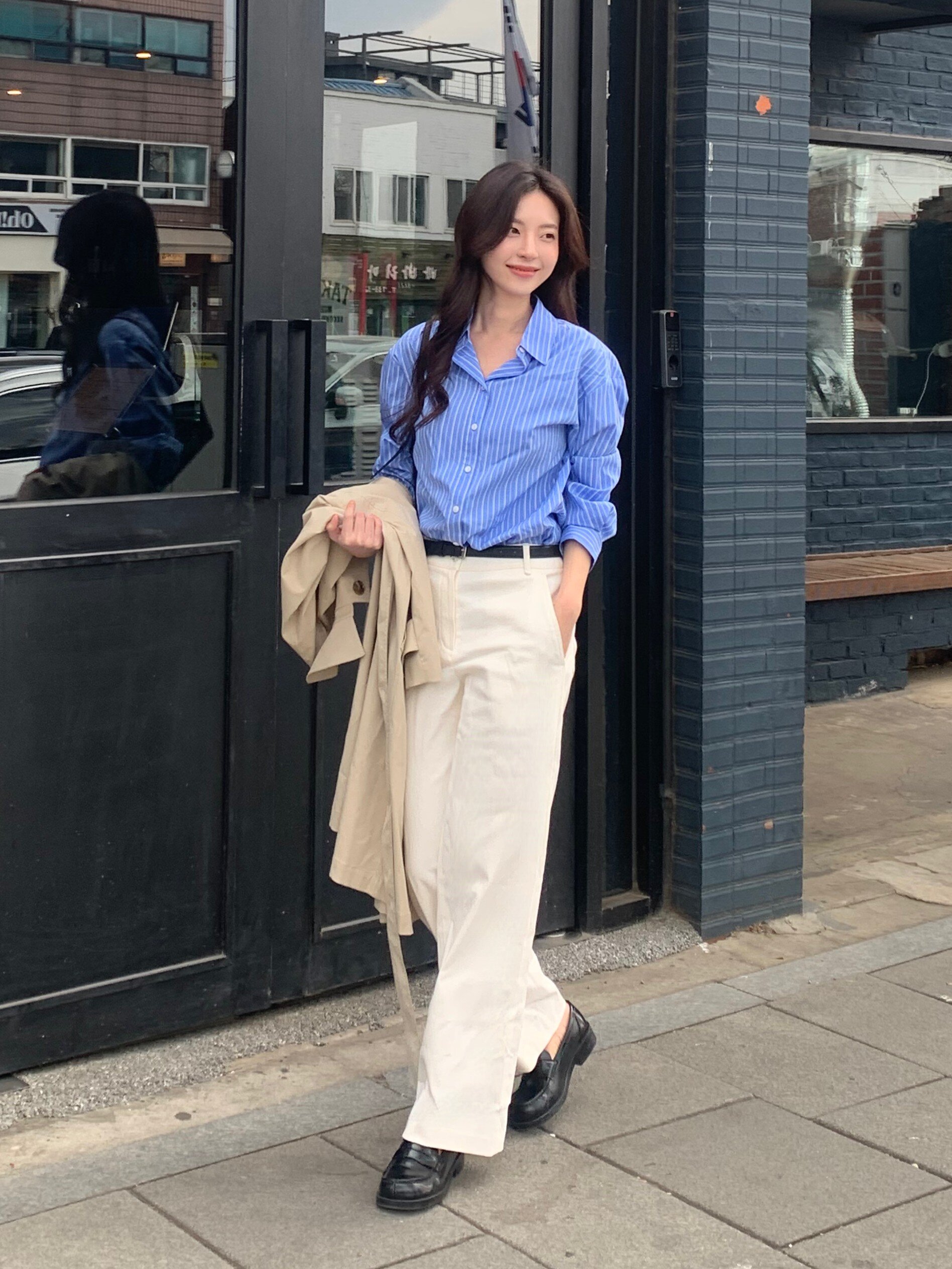 루즈핏 스트라이프 셔츠 블라우스 (STRIPE BLUE)