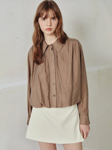 셔링 볼륨 셔츠 칼라 블라우스 