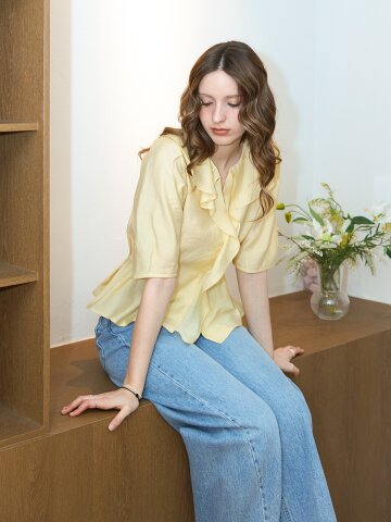 실키 스트랩 볼륨블라우스_YELLOW