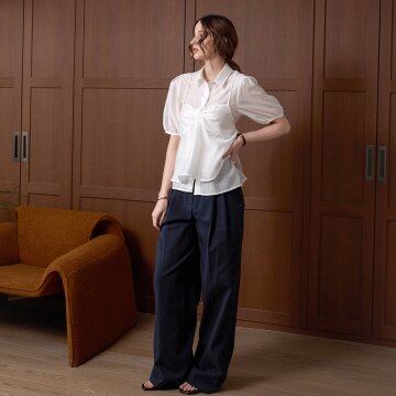 [SET] 텐셀 뷔스티에 카라 블라우스세트_WHITE