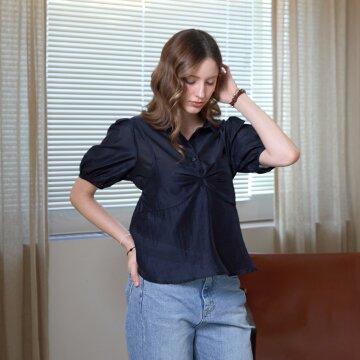 [SET] 텐셀 뷔스티에 카라 블라우스세트_NAVY