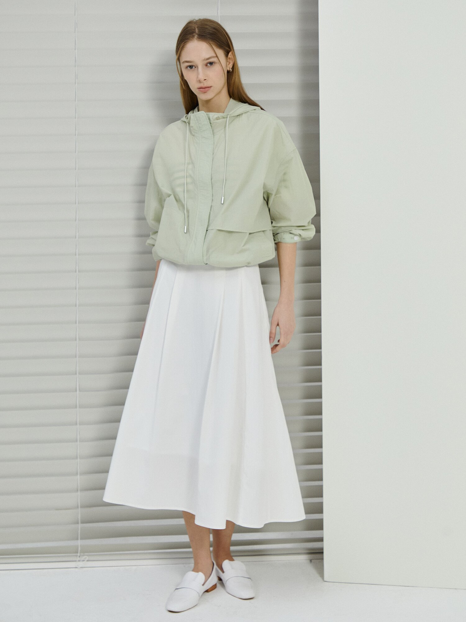 코튼 스트링 후드 집업 점퍼 (MINT)