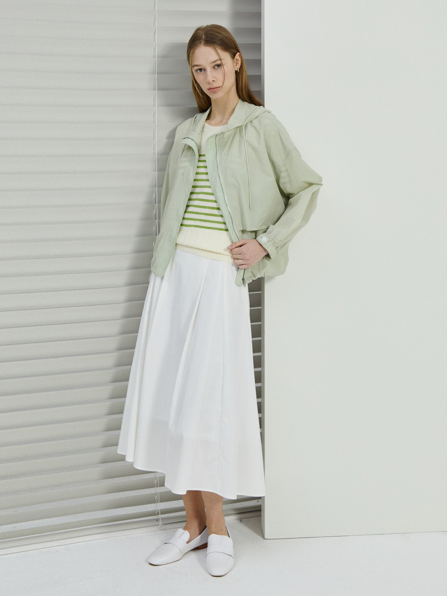 코튼 스트링 후드 집업 점퍼 (MINT)