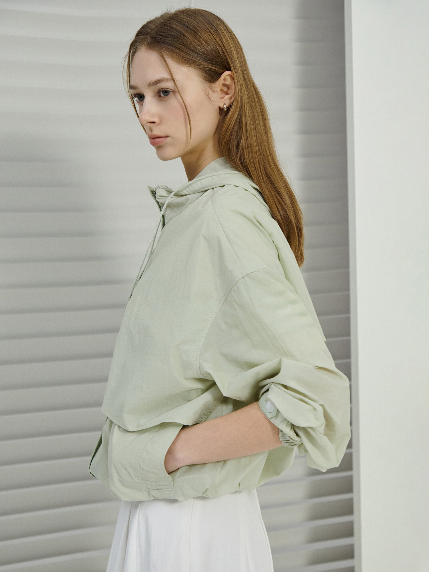 코튼 스트링 후드 집업 점퍼 (MINT)