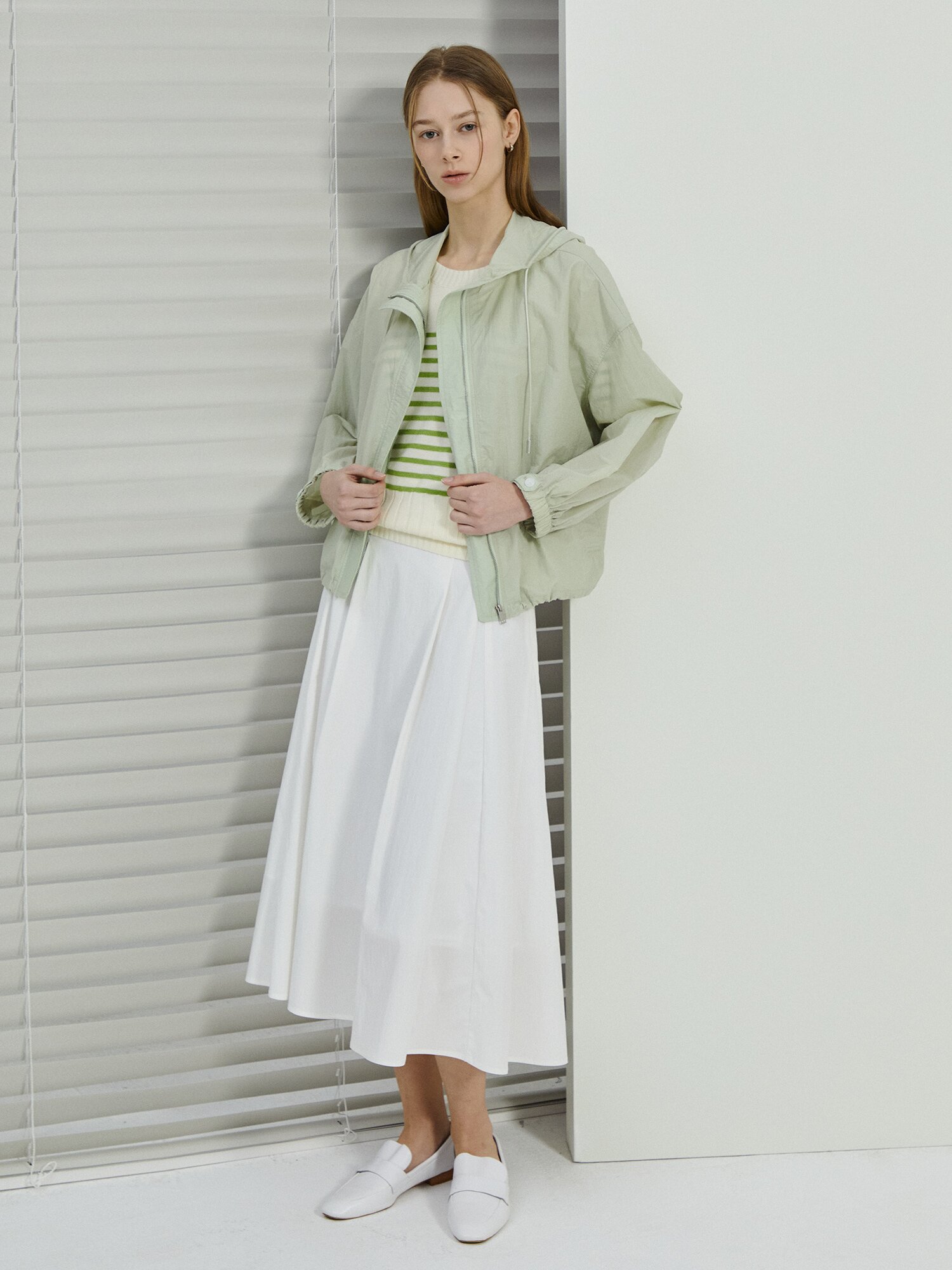 코튼 스트링 후드 집업 점퍼 (MINT)