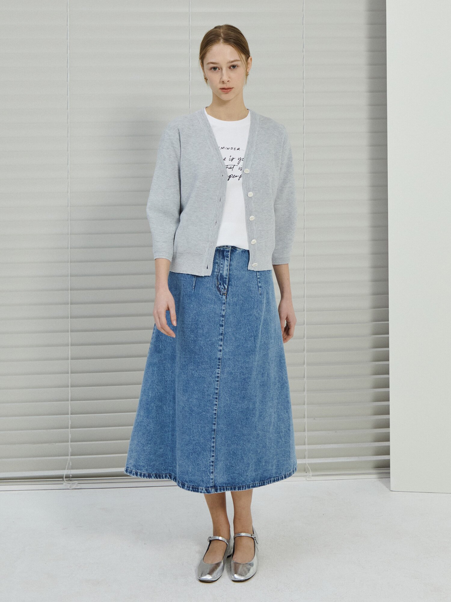 글리터 7부 브이넥 가디건 (SILVER)