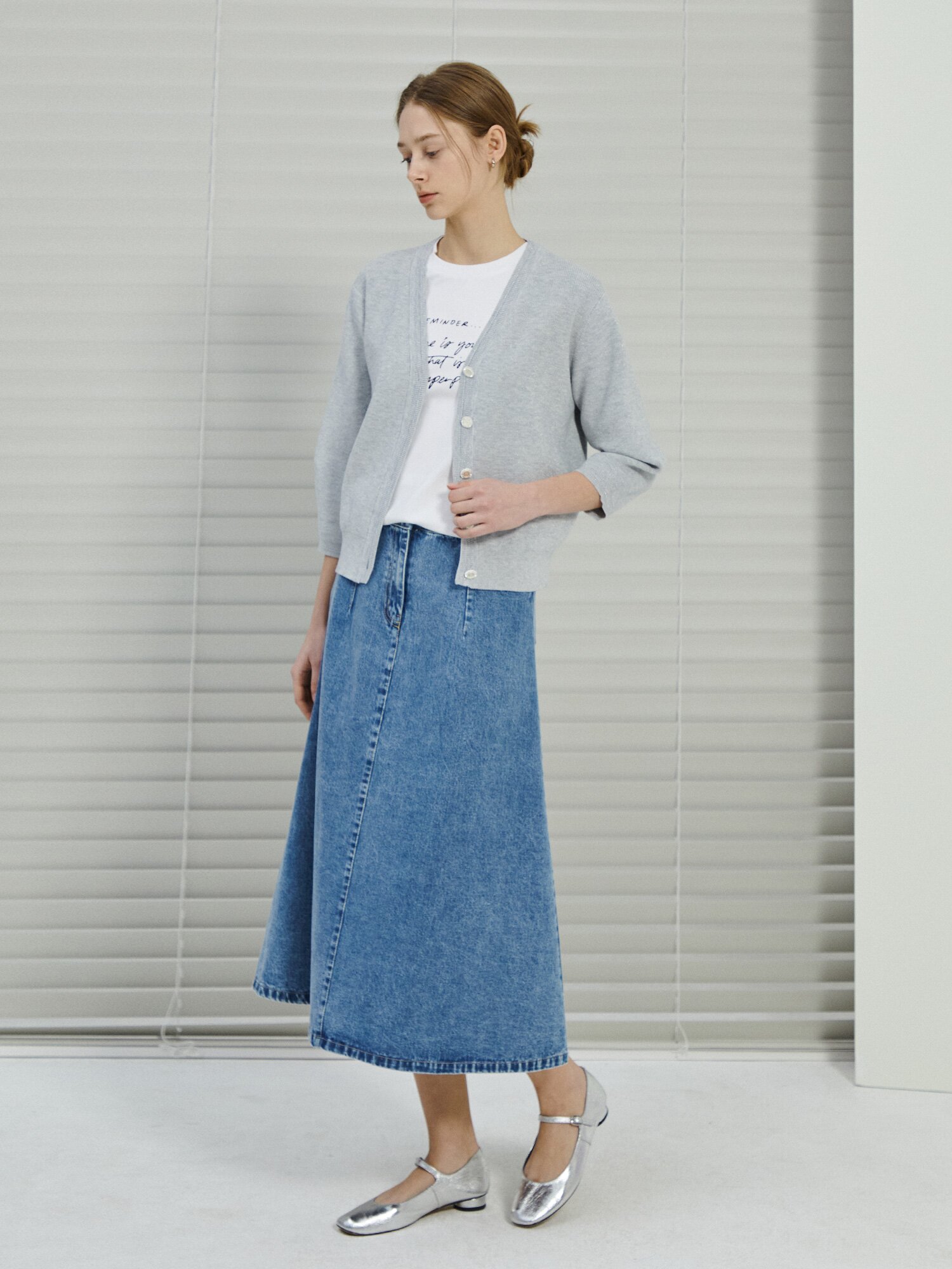 글리터 7부 브이넥 가디건 (SILVER)