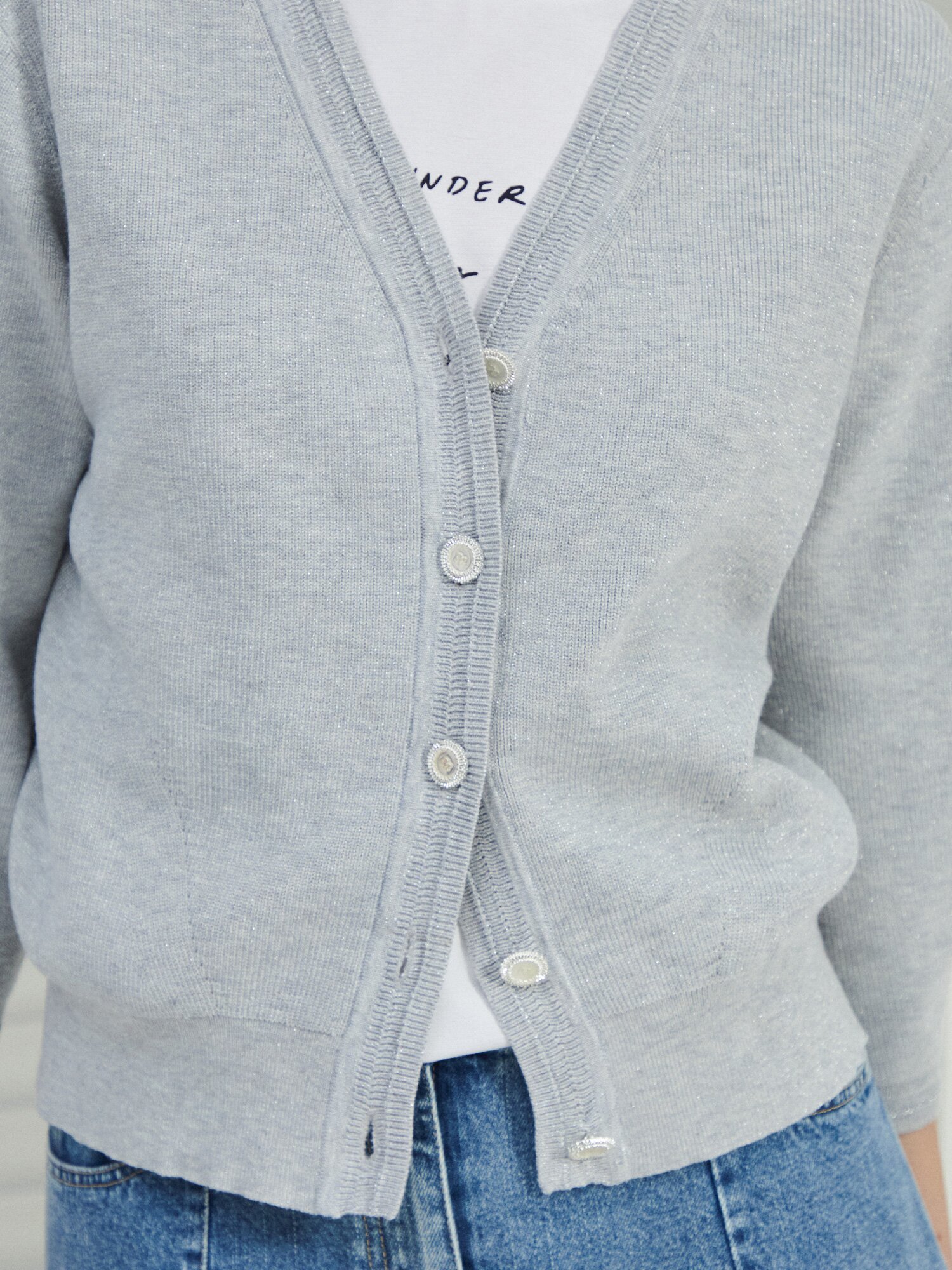 글리터 7부 브이넥 가디건 (SILVER)