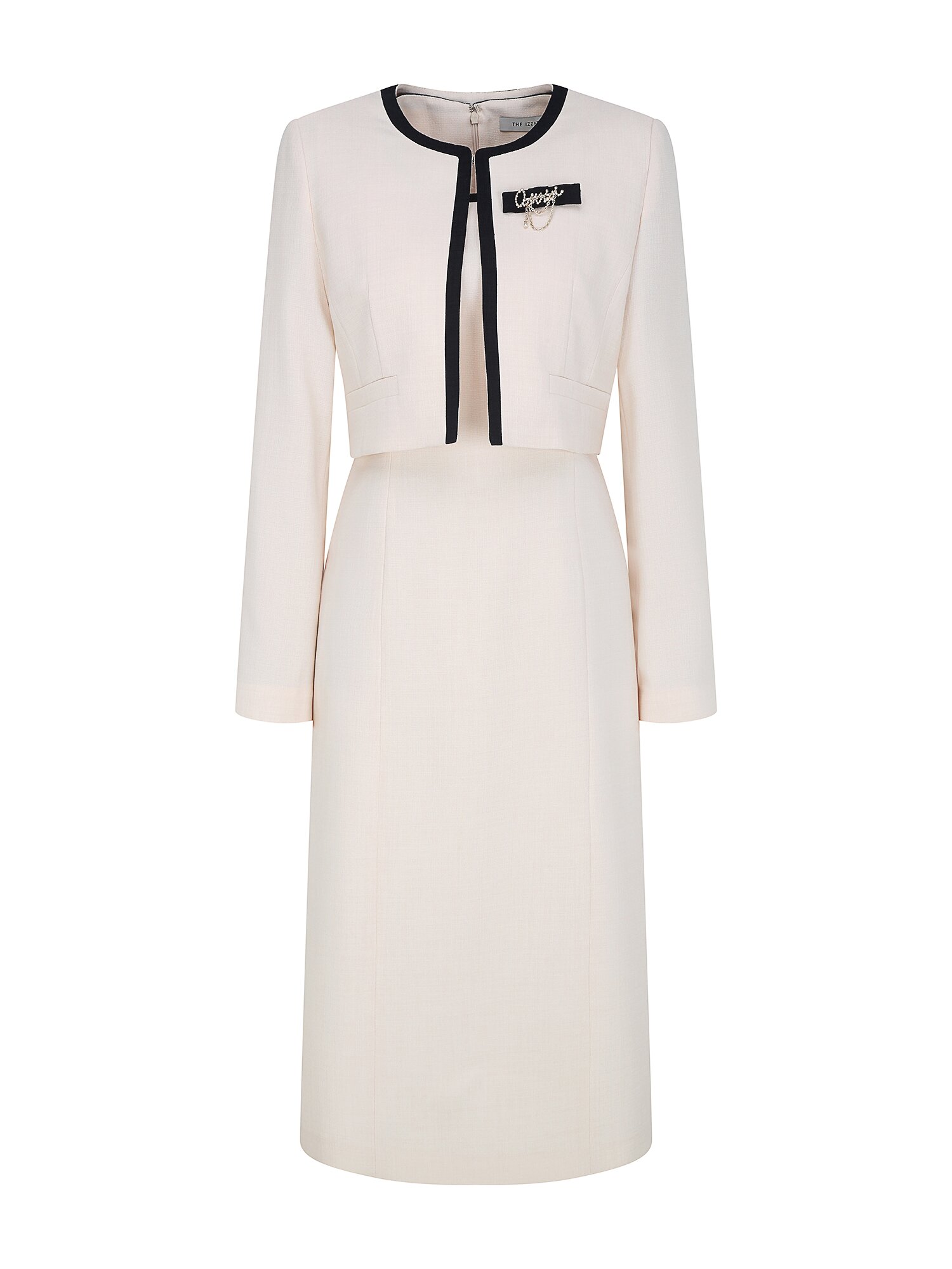 배색 A라인 원피스 +재킷 세트 (LIGHT BEIGE)