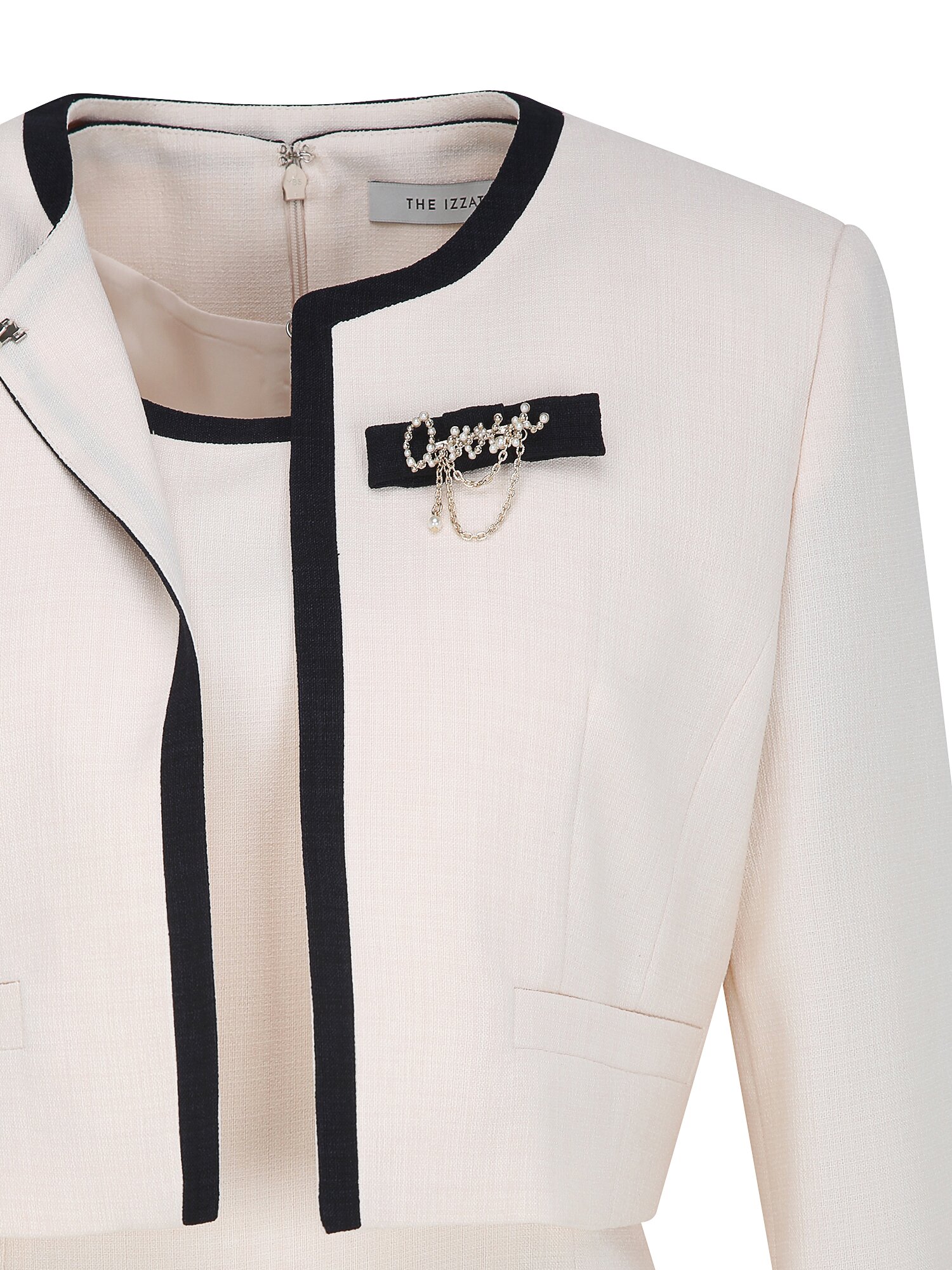 배색 A라인 원피스 +재킷 세트 (LIGHT BEIGE)