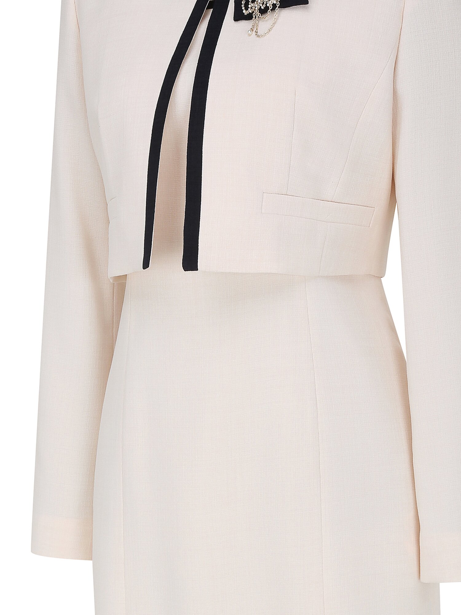 배색 A라인 원피스 +재킷 세트 (LIGHT BEIGE)