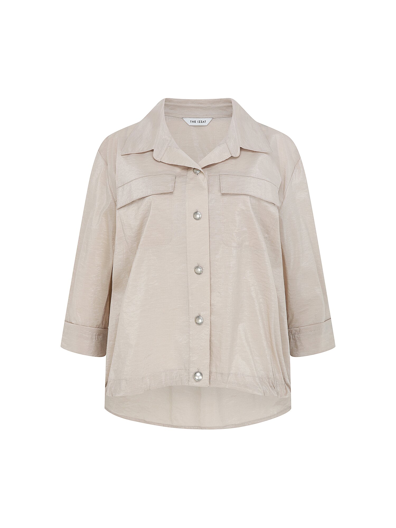 글로시 오픈 칼라 블라우스 (BEIGE)