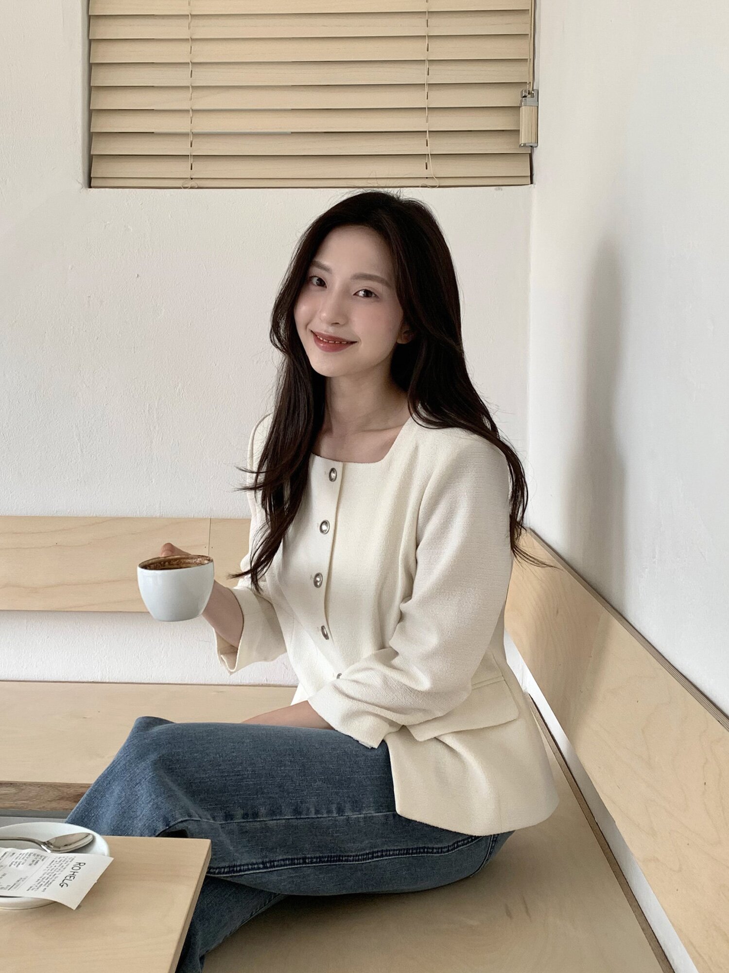 트위드 7부 스퀘어넥 재킷 (IVORY)