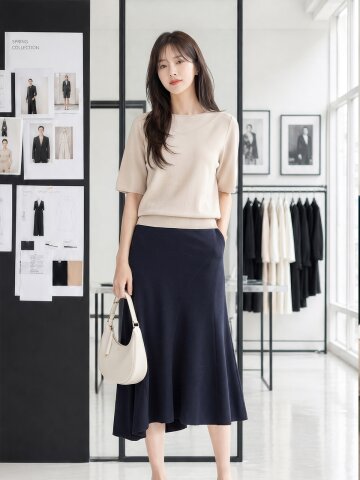 돌먼 슬리브 카울넥 블라우스 