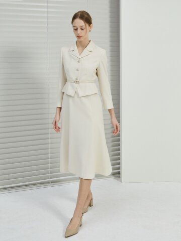 오픈 칼라 재킷 플레어 원피스 