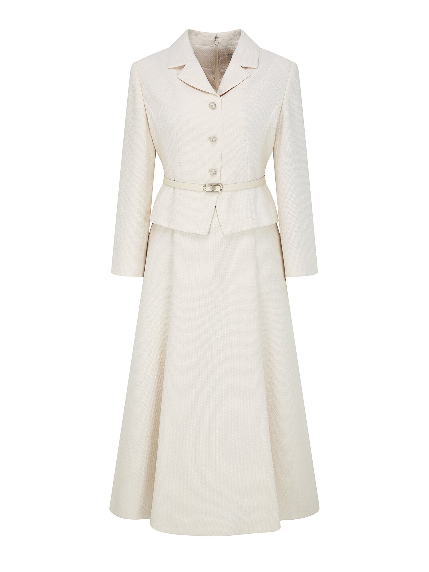 오픈 칼라 재킷 플레어 원피스 (LIGHT BEIGE)