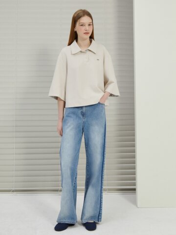 오버핏 배색 버튼 칼라 티셔츠 