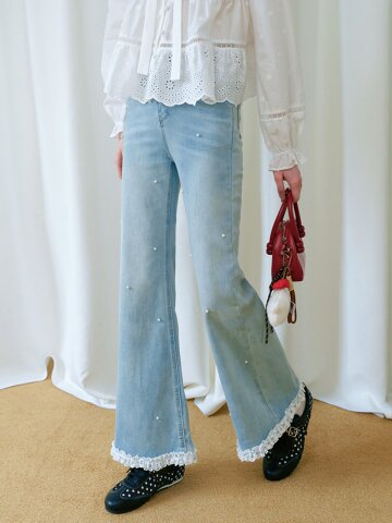 Cest_Beaded flare denim pants