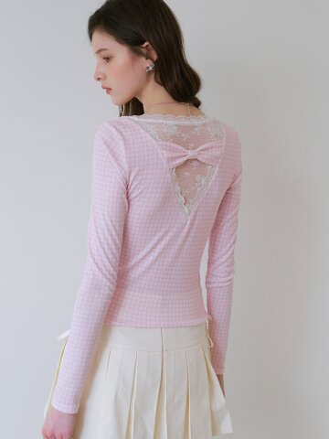 3/24예약배송_Cest_Romantic lace check long sleeve top