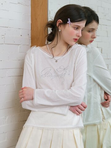 4/16일 예약배송_Cest_Rhinestone lace long sleeve top