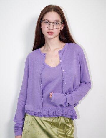 린넨 프릴 슬리브리스 가디건 세트 라벤더