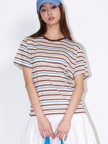 멀티 스트라이프 반팔 티셔츠 아이보리