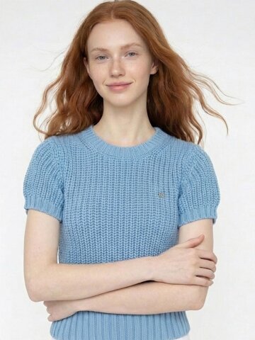 블라썸 소프트 터치 반팔 청키 골지 니트 탑_핑크베이지 스카이블루_S M