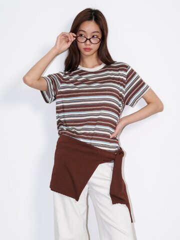 [5/6일 예약배송] 멀티 스트라이프 반팔 티셔츠 브라운