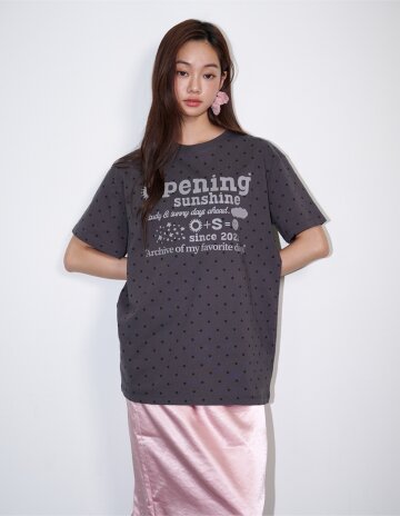 도트 반팔 로고 박스티 챠콜