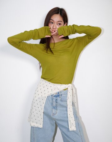 시스루 울저지 티셔츠 올리브