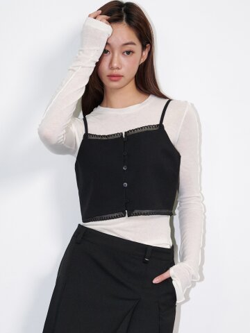 레이스 디테일 크롭 뷔스티에 블랙