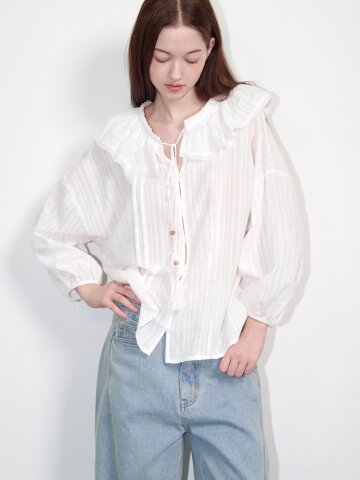 러플카라 보헤미안 코튼 블라우스 화이트