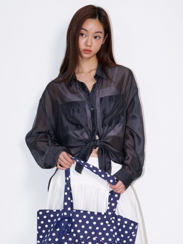 시스루 레이스 실키셔츠 챠콜