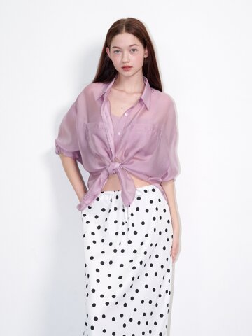 시스루 레이스 실키셔츠 핑크