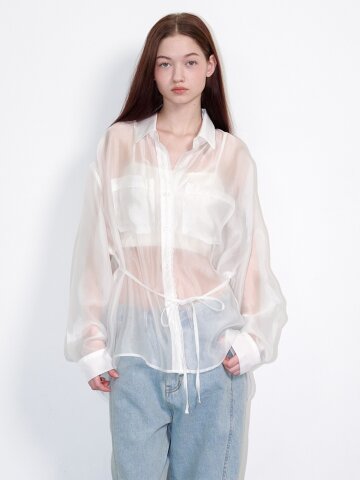 시스루 레이스 실키셔츠 화이트