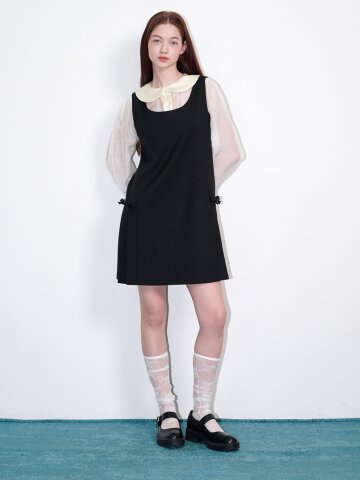 리본 뷔스티에 주름미니원피스 블랙