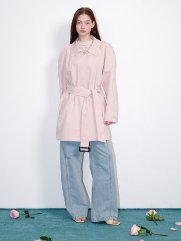 벨트 하프 트렌치 코트 핑크