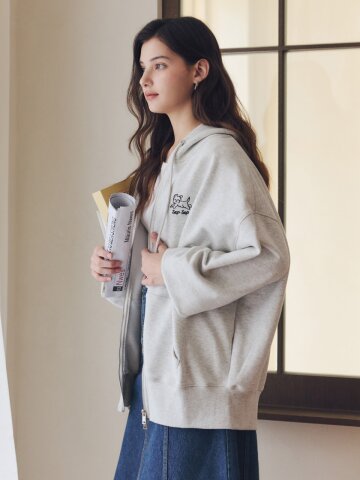 탭탭 자수 후드 집업 / 오트밀
