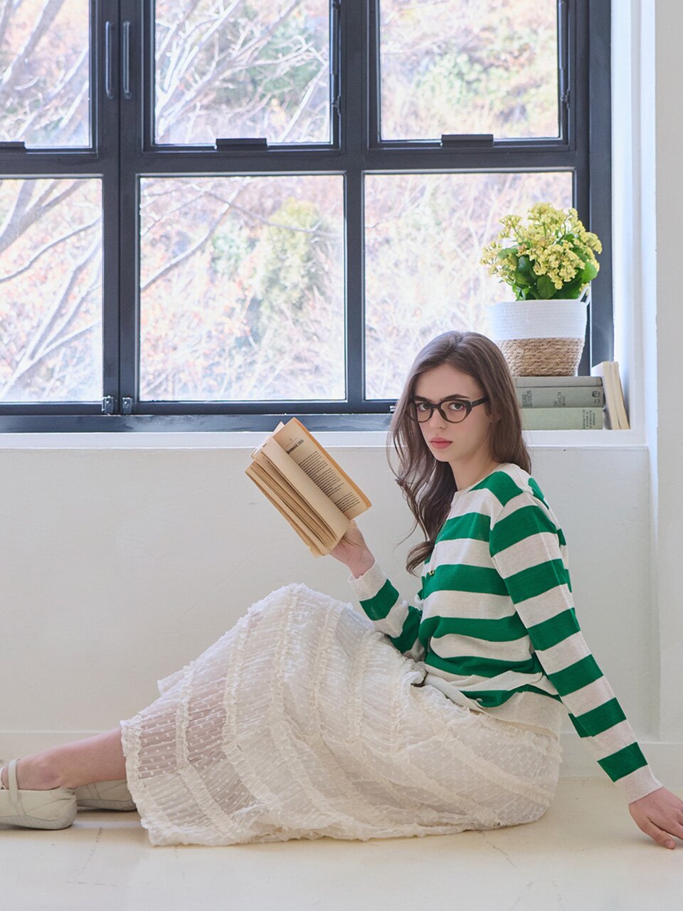 Stripe round-neck knit_4 Colors