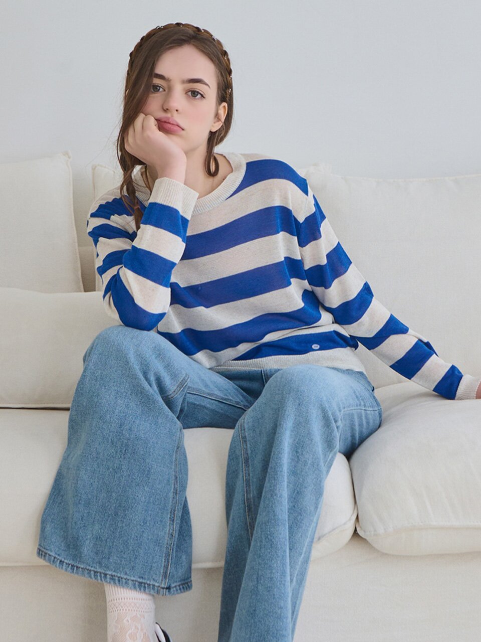 Stripe round-neck knit_4 Colors